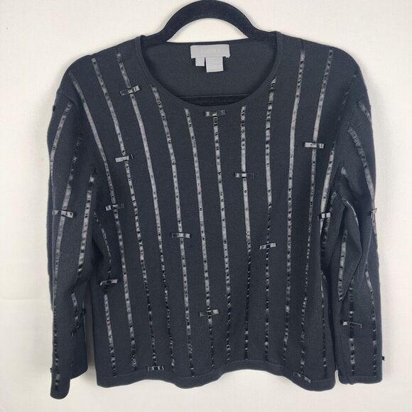 Eccoci Silk Sweater With Satin Stipes And Tiny Bows Size Large Dark Academia - Picture 1 of 5